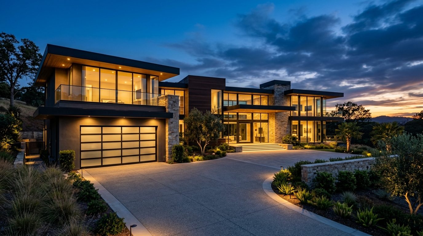 Ortiz Garage Door Services Exterior Closed Garage Door at Twilight