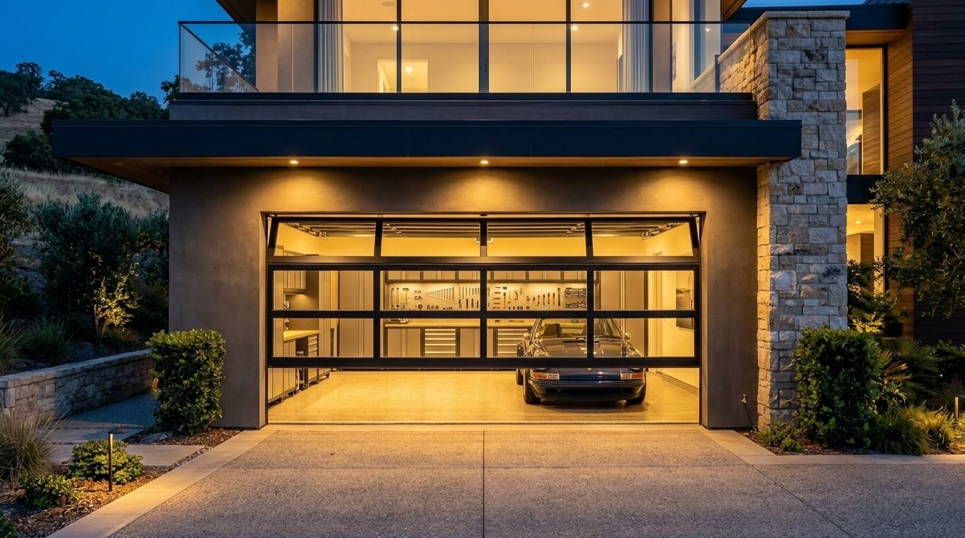 Ortiz Garage Door Services Garage Door Gliding Open Revealing Warm Illuminated Interior